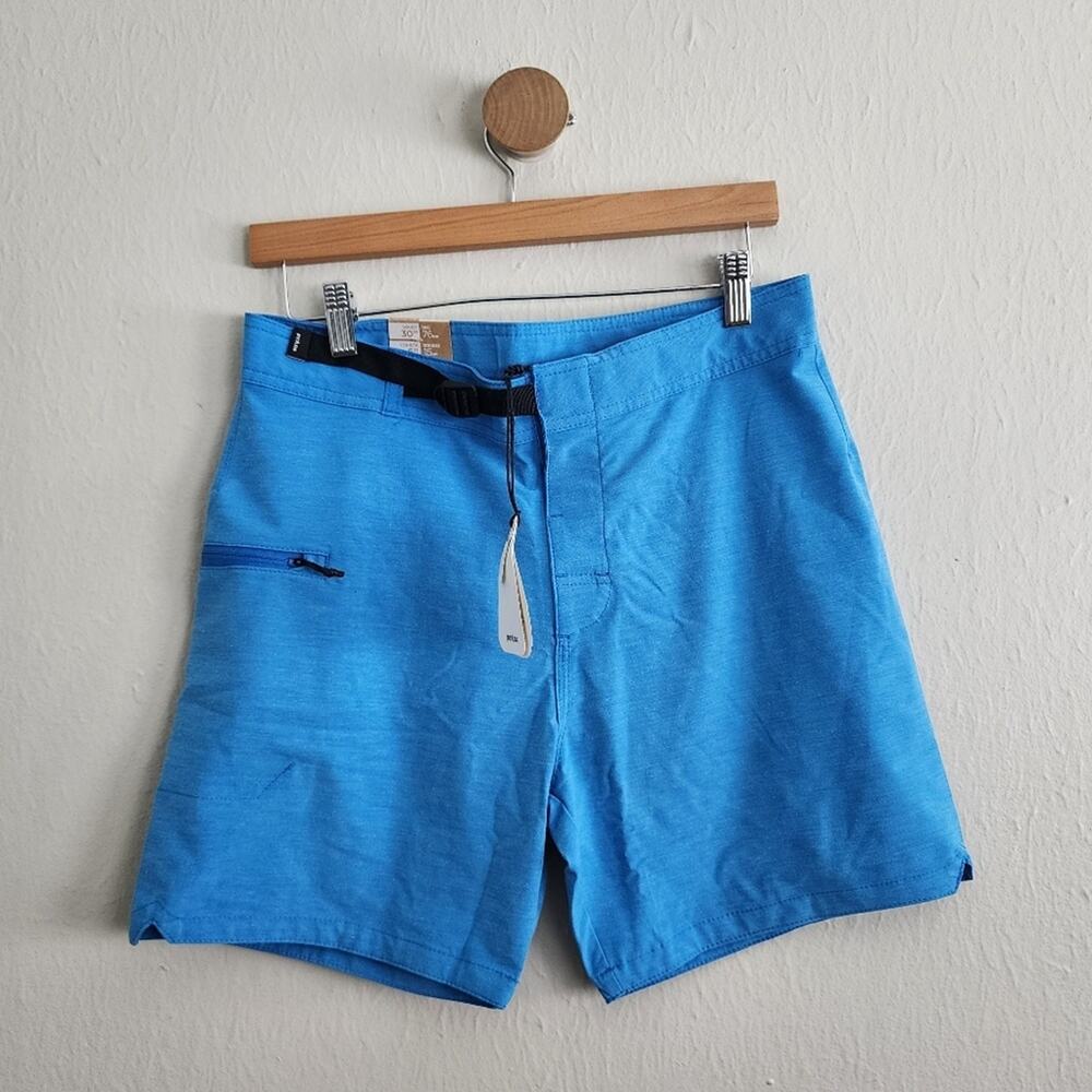 NWT prAna Rock Shock Boardshorts Tide Pool Blue Zion Cinch Waist Men’s Size 30